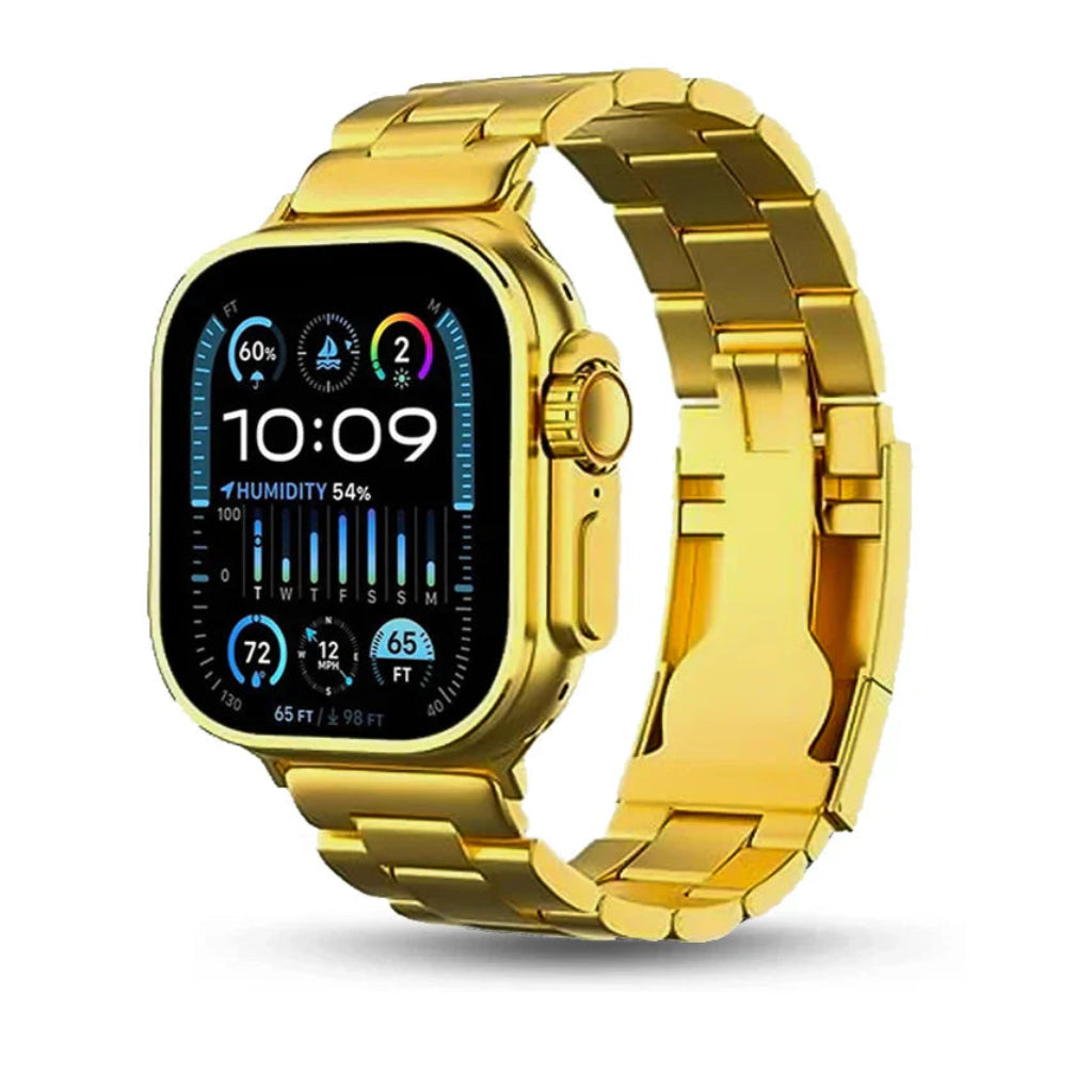 i20 Ultra Max Suit Watch – Smartwatch with Built-in Earbuds & 7 Straps With Gold Strap