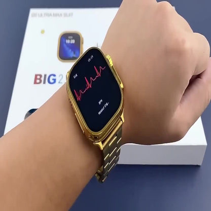i20 Ultra Max Suit Watch – Smartwatch with Built-in Earbuds & 7 Straps With Gold Strap